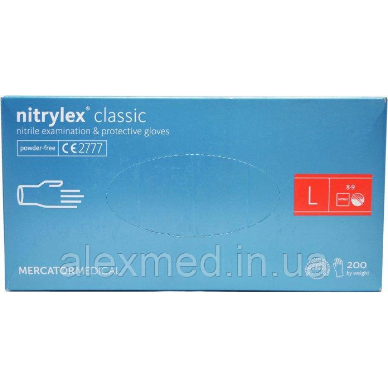 Рукавиці нітрилові оглядові Nitrylex Classic long нестерильні неопудрені розмір L
