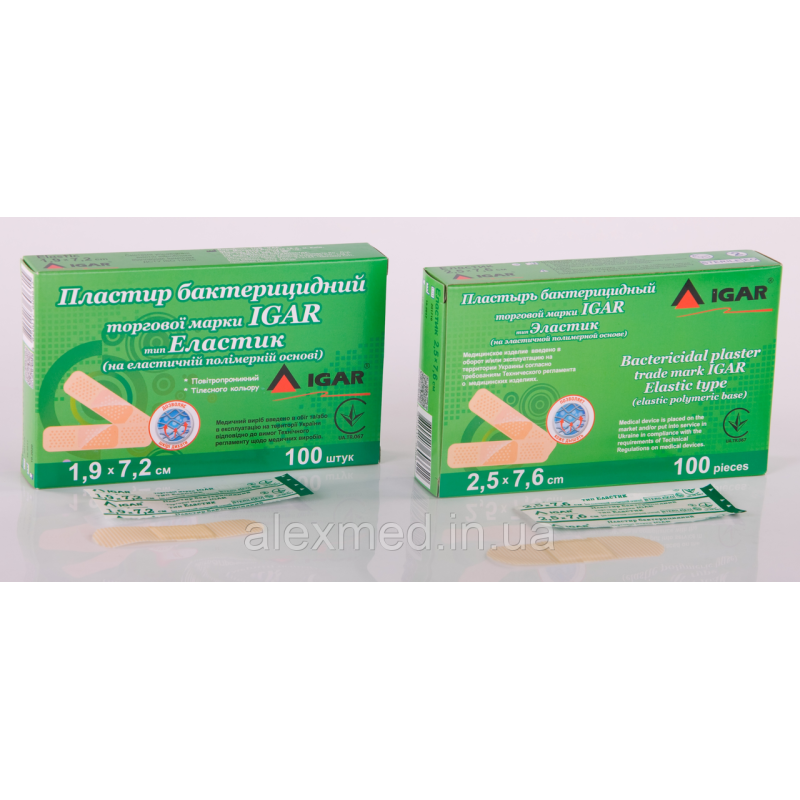 Пластир бактерицидний IGAR тип Еластик (на еластичній полімерній основі) 2.5 х 7.6см