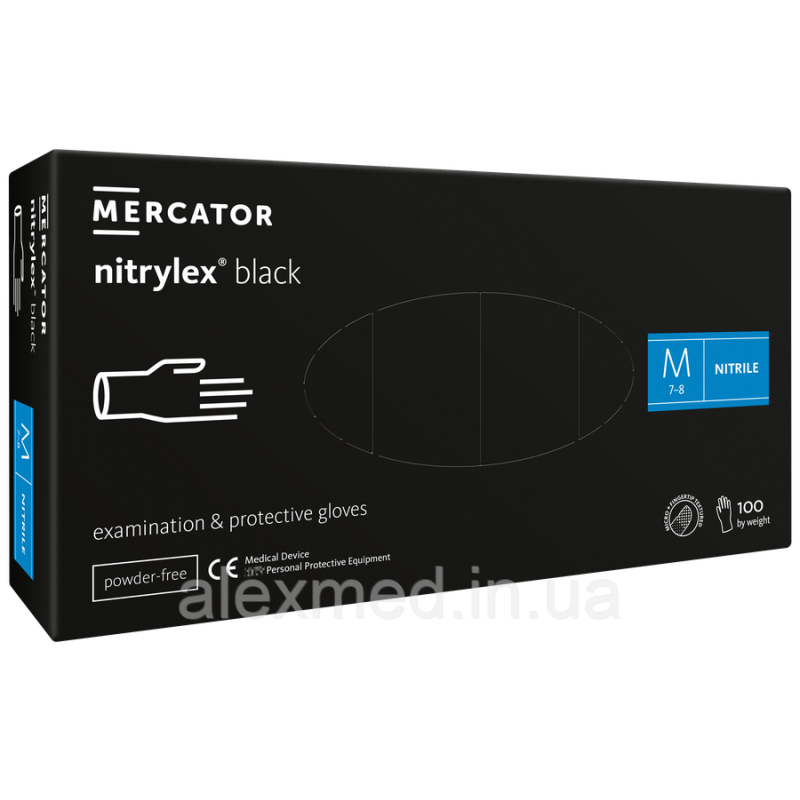 Нітрилові рукавички Nitrylex® Black чорні нестерильні M