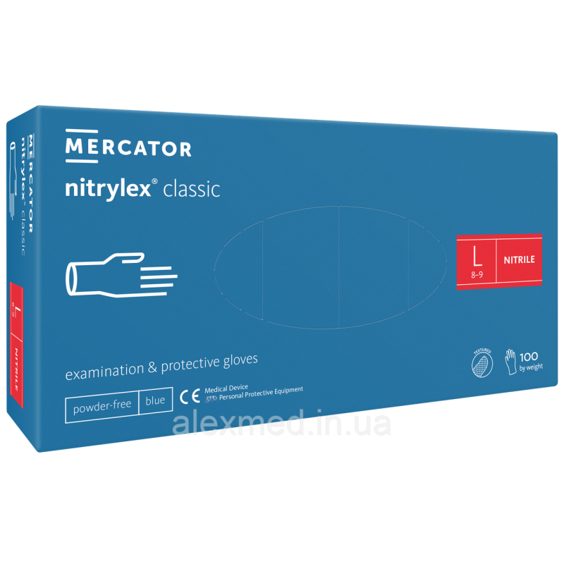 Рукавички нітрилові Nitrylex® Classic blue нестерильні неопудрені L
