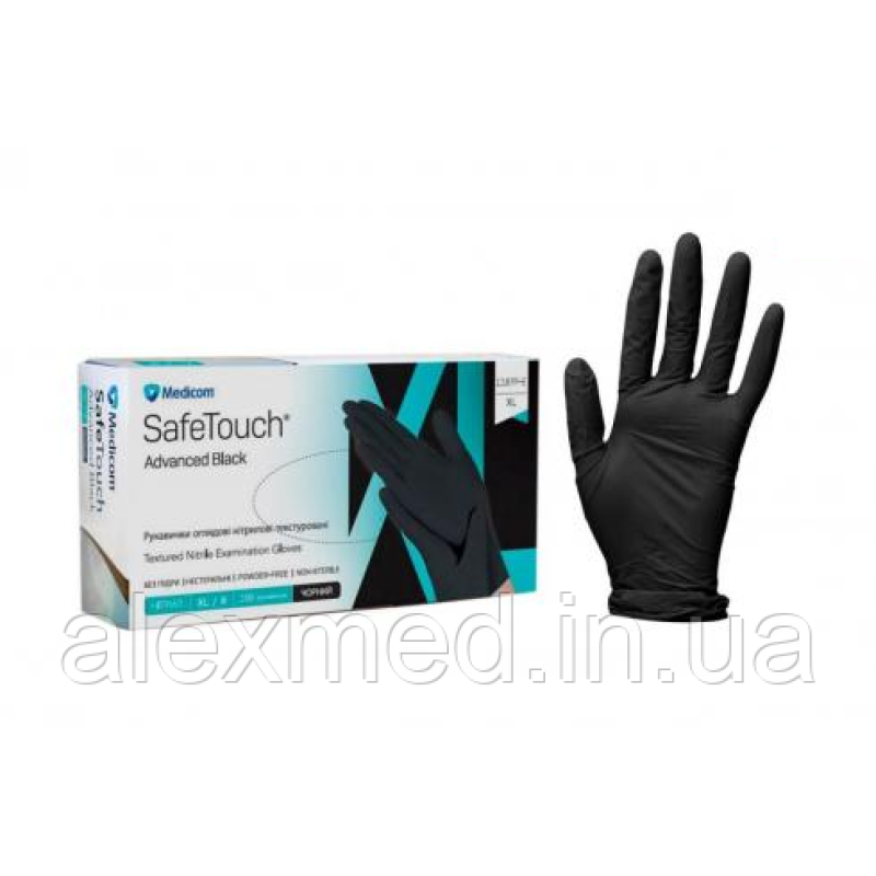 Рукавички Нітрилові Medicom  р.S Advanced SafeTouch Black Без пудри Чорні 3.5 г L