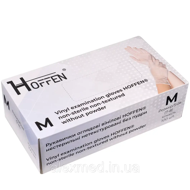 Рукавички вінілові неопудрені HOFFEN прозорі M Рукавички вінілові неопудрені HOFFEN прозорі M
