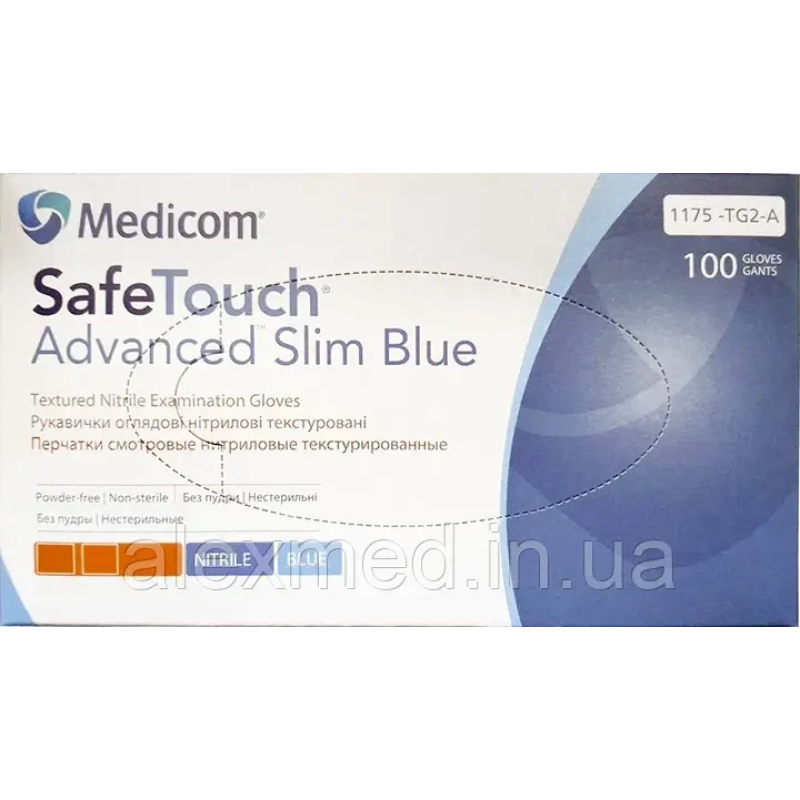 Рукавички Нітрилові Блакитні Medicom SafeTouch Advanced Slim Blue Без Пудри 3.5 г XL
