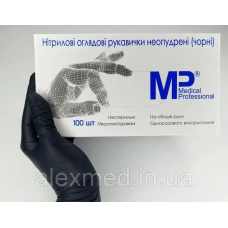 Рукавички нітрилові чорні неопудрені (100 шт) Medical professional S